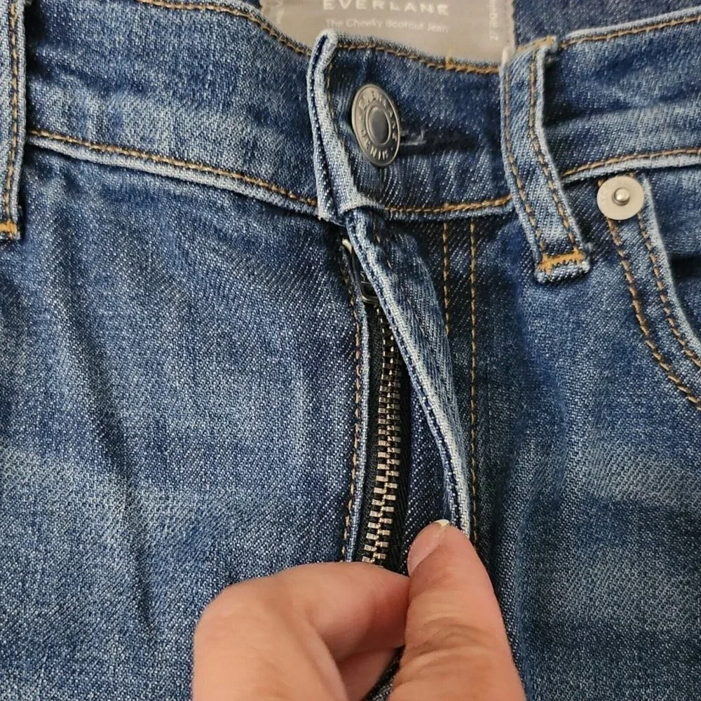 Everlane The Cheeky Bootcut Jeans‎ 27 Blue High-Rise Raw Hem Boho Stretch